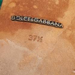 Pre Owned Dolce & Gabbana Green/White Banana Leaf-Print Fabric Crystal Embellished Slingback Sandals Size 37.5