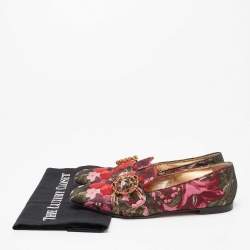 Dolce & Gabbana Multicolor Floral Jacquard Fabric Crystal Embellished Buckle Loafers Size 38.5