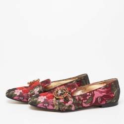 Dolce & Gabbana Multicolor Floral Jacquard Fabric Crystal Embellished Buckle Loafers Size 38.5