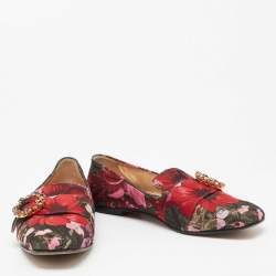 Dolce & Gabbana Multicolor Floral Jacquard Fabric Crystal Embellished Buckle Loafers Size 38.5