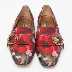 Dolce & Gabbana Multicolor Floral Jacquard Fabric Crystal Embellished Buckle Loafers Size 38.5