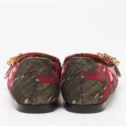 Dolce & Gabbana Multicolor Floral Jacquard Fabric Crystal Embellished Buckle Loafers Size 38.5