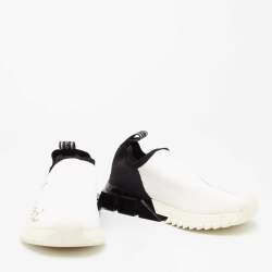 Pre Owned Dolce & Gabbana White/Black Knit Fabric Sorrento Slip-On Sneakers Size 37