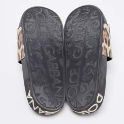 Pre Owned Dolce & Gabbana Brown Leopard Print Leather Flat Slides Size 37