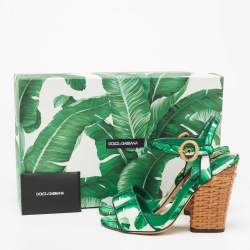 Pre Owned Dolce & Gabbana Green Satin Ankle Strap Sandals Size 37