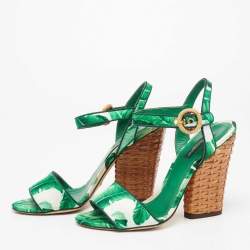 Pre Owned Dolce & Gabbana Green Satin Ankle Strap Sandals Size 37