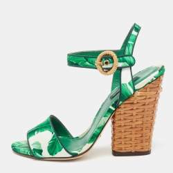 Pre Owned Dolce & Gabbana Green Satin Ankle Strap Sandals Size 37