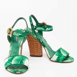 Pre Owned Dolce & Gabbana Green Satin Ankle Strap Sandals Size 37