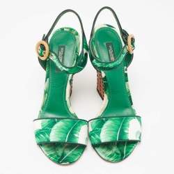 Pre Owned Dolce & Gabbana Green Satin Ankle Strap Sandals Size 37
