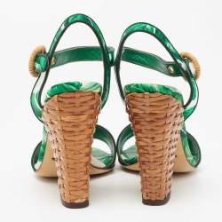 Pre Owned Dolce & Gabbana Green Satin Ankle Strap Sandals Size 37