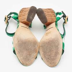 Pre Owned Dolce & Gabbana Green Satin Ankle Strap Sandals Size 37