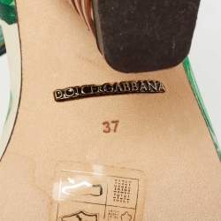 Pre Owned Dolce & Gabbana Green Satin Ankle Strap Sandals Size 37