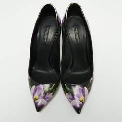 Pre Owned Dolce & Gabbana Tri Color Floral Print Leather Pointed Toe Pumps Size 39