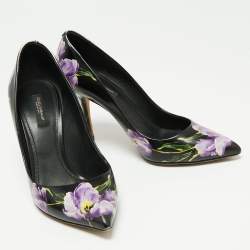 Pre Owned Dolce & Gabbana Tri Color Floral Print Leather Pointed Toe Pumps Size 39