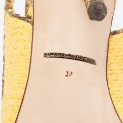مملوكة مسبقًا Dolce & Gabbana Yellow/Brown Woven Raffia And Python Pointed Toe Slingback Sandals Size 37