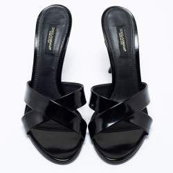 Pre Owned Dolce & Gabbana Black Leather Criss Cross Slide Sandals Size 37