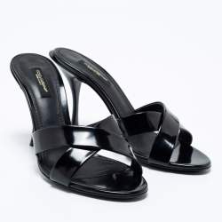 Pre Owned Dolce & Gabbana Black Leather Criss Cross Slide Sandals Size 37