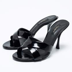 Pre Owned Dolce & Gabbana Black Leather Criss Cross Slide Sandals Size 37
