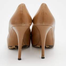 Dolce & Gabbana Beige  Leather Peep Toe Platform Pumps Size 38.5