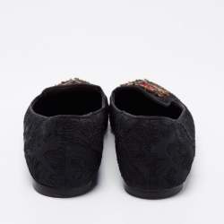Dolce & Gabbana Black Brocade Fabric Slip on Loafers Size 38