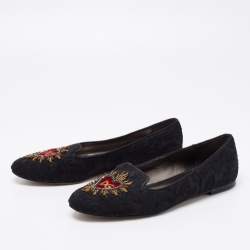 Dolce & Gabbana Black Brocade Fabric Slip on Loafers Size 38