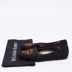 Dolce & Gabbana Black Brocade Fabric Slip on Loafers Size 38