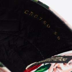 Pre Owned صندل دولتشي أند غابانا قماش مورد مطبوع متعدد الألوان فيونكة مزخرفة كريستال كعب مربع سميك مقاس 36