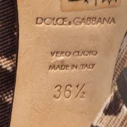 Pre Owned Dolce & Gabbana Brown Leopard Print Canvas Peep Toe Pumps Size 36.5