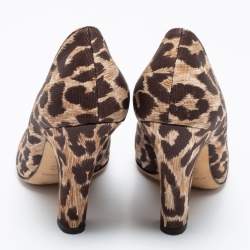 Pre Owned Dolce & Gabbana Brown Leopard Print Canvas Peep Toe Pumps Size 36.5