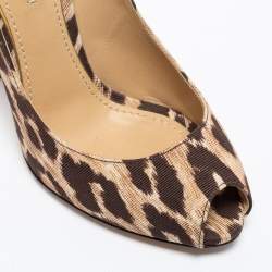 Pre Owned Dolce & Gabbana Brown Leopard Print Canvas Peep Toe Pumps Size 36.5