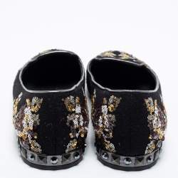 Dolce & Gabbana Black Fabric And Sequin Embroidered Smoking Slippers Size 40