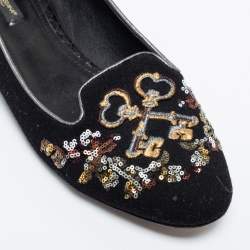 Dolce & Gabbana Black Fabric And Sequin Embroidered Smoking Slippers Size 40