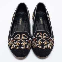 Dolce & Gabbana Black Fabric And Sequin Embroidered Smoking Slippers Size 40