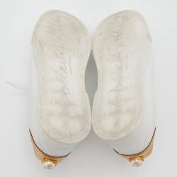 Pre Owned Dolce & Gabbana White/Gold Leather Portofino Embellished Low Top Sneakers Size 38