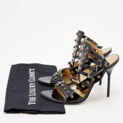 Pre Owned Dolce & Gabbana Black Patent Leather Studded Gladiator Sandals Size 39.5