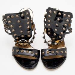Pre Owned Dolce & Gabbana Black Patent Leather Studded Gladiator Sandals Size 39.5