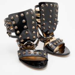 Pre Owned Dolce & Gabbana Black Patent Leather Studded Gladiator Sandals Size 39.5