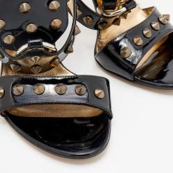 Pre Owned Dolce & Gabbana Black Patent Leather Studded Gladiator Sandals Size 39.5