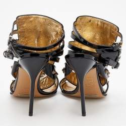 Pre Owned Dolce & Gabbana Black Patent Leather Studded Gladiator Sandals Size 39.5
