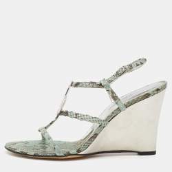 Dolce & Gabbana Green/Brown Python Embellished Wedge Strappy Sandals Size 40