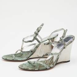 Dolce & Gabbana Green/Brown Python Embellished Wedge Strappy Sandals Size 40