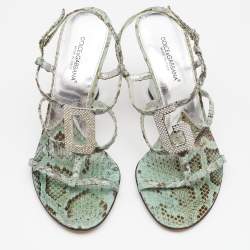 Dolce & Gabbana Green/Brown Python Embellished Wedge Strappy Sandals Size 40