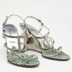 Dolce & Gabbana Green/Brown Python Embellished Wedge Strappy Sandals Size 40