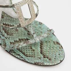 Dolce & Gabbana Green/Brown Python Embellished Wedge Strappy Sandals Size 40
