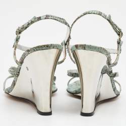 Dolce & Gabbana Green/Brown Python Embellished Wedge Strappy Sandals Size 40