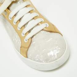 Pre Owned Dolce & Gabbana Gold/White Portofino Leather And PVC  Trainers Low Top Sneakers 38