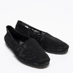Pre Owned Dolce & Gabbana Black Lace Flat Espadrilles Size 38