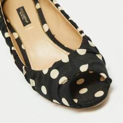 Pre Owned Dolce & Gabbana Black/White Polka Dot Fabric Peep Toe Pumps Size 39
