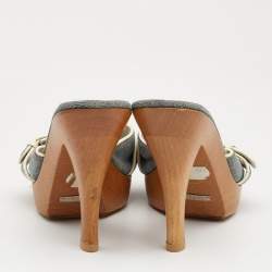 Dolce & Gabbana Blue Denim And Leather Trims Buckle Detail Open Toe Platform Slide Sandals Size 40