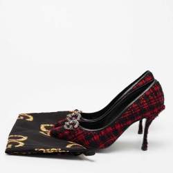 Pre Owned Dolce & Gabbana Red/Black Tweed DG Amore Pumps Size 39